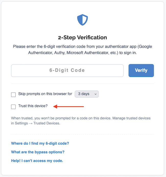 Trusted Device Settings - Add a Trusted Device from 2FA prompt