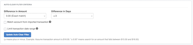 Auto-Clear Tool - Filter Criteria