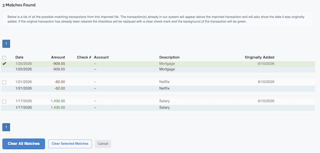 Auto-Clear Tool - Matched Transaction Results