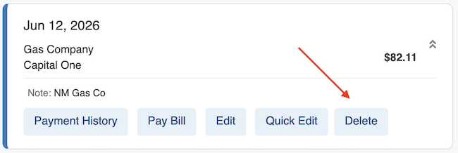 Bill Tracker - Delete Bill