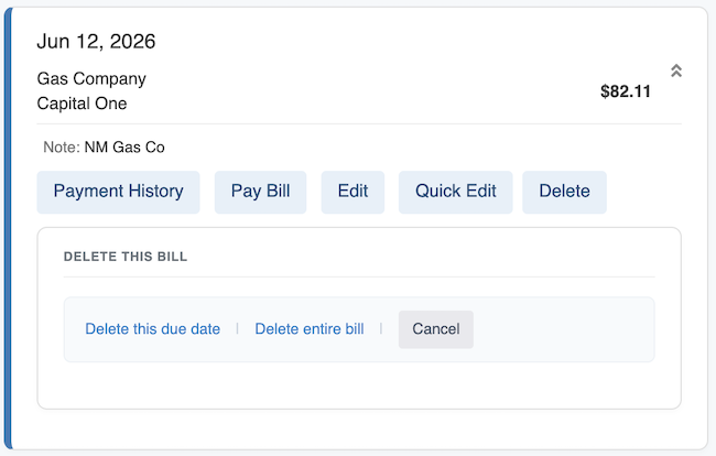 Bill Tracker - Delete Bill