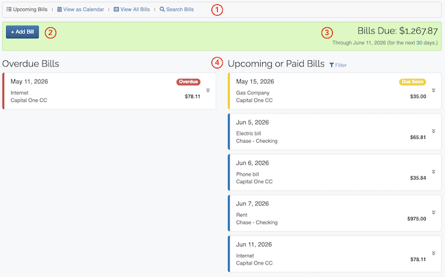 Bill Tracker - Page Layout