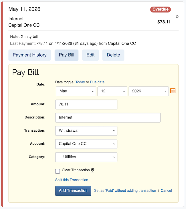 Bill Tracker - Pay Bill