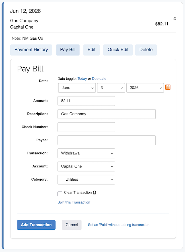 Bill Tracker - Pay Bill