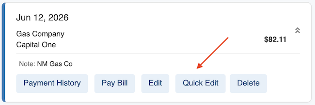 Bill Tracker - Quick Edit link