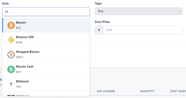 Crypto Portfolio - Select a coin