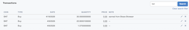 Crypto Portfolio - Transaction Search by Coin