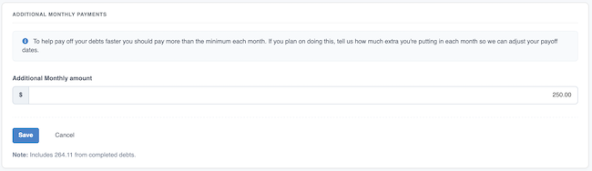 Debt Snowball - Additional Monthly Payment form