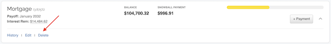 Debt Snowball - Delete link