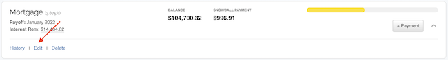 Debt Snowball - Edit link