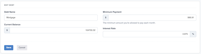 Debt Snowball - Edit form