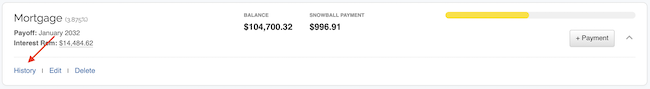 Debt Snowball - Payment history