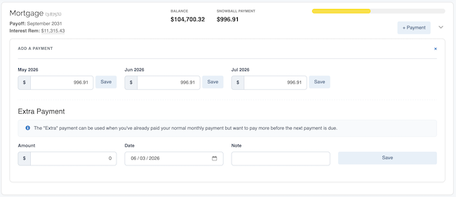 Debt Snowball - Make Payment form