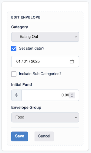 Envelope Budget - Edit a Budget