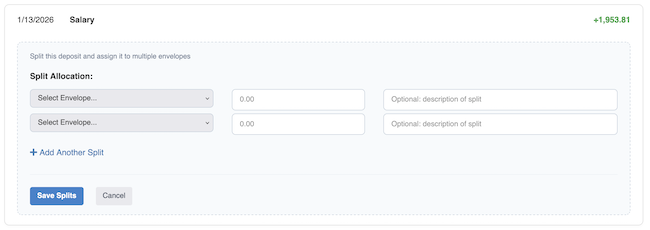Envelope Budget - Assigning multiple budgets
