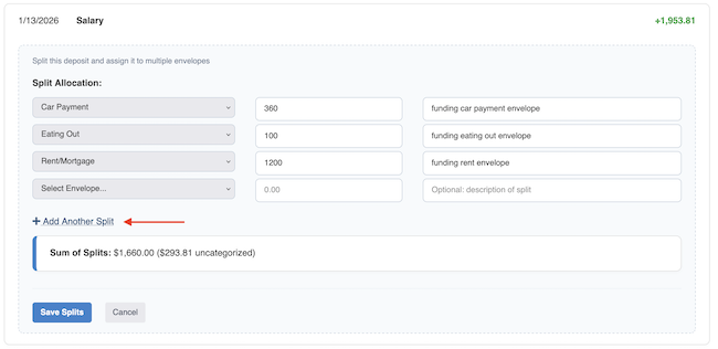 Envelope Budget - Assigning multiple budgets