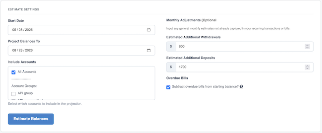 Estimate Future Balances - Search Form