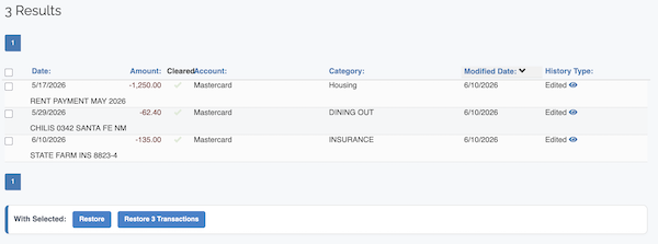 Transaction History - History Results