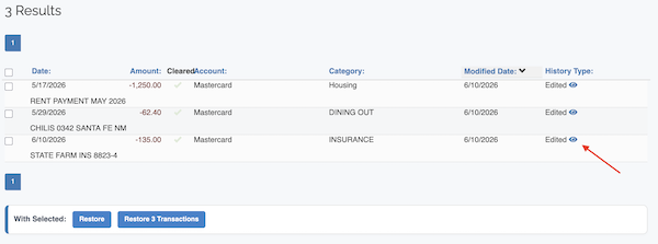 Transaction History - Click to view live transaction