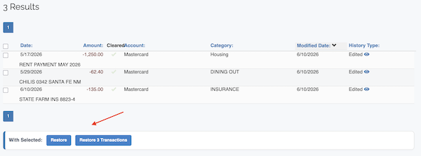 Transaction History - Restoring Transactions