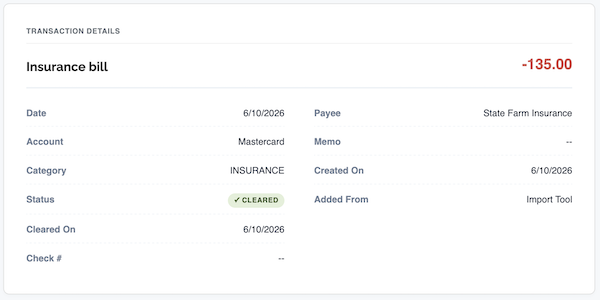 Transaction History - Viewing current transaction details