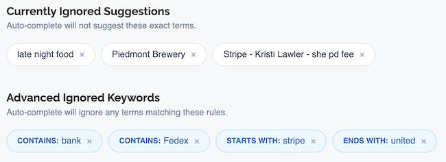Ignored Auto-complete Suggestions - Ignored suggestions