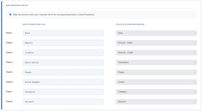 Import Transactions - Import Options - Field Matching