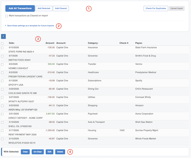 Import Transactions -  Verify Imported Transactions page layout