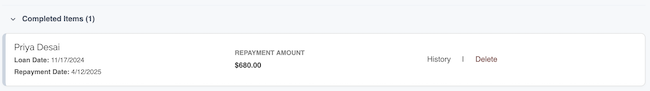 Money Lending Tracker - Completed item list, expanded