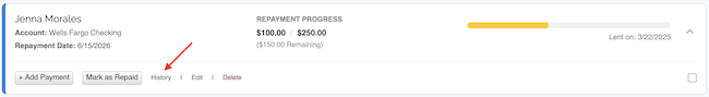 Money Lending Tracker - Click the History link