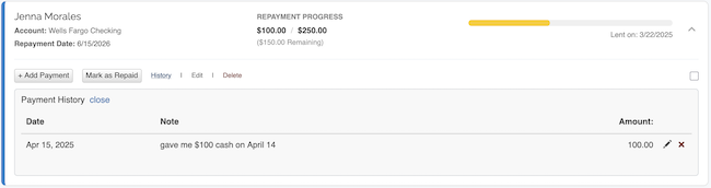 Money Lending Tracker - Payment History
