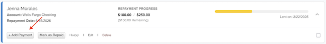 Money Lending Tracker - Add Payment form