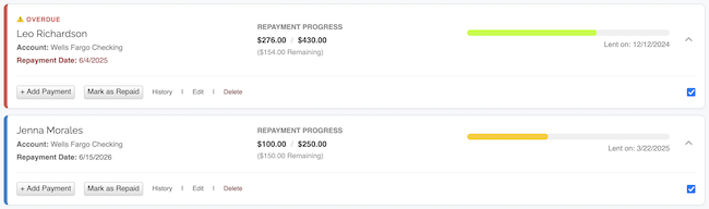 Money Lending Tracker - Selecting multiple items