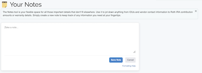 Notes Tool - Add a Note form maximized