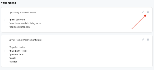 Notes Tool - Click to delete a note