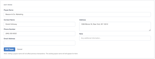 Payee Management - Edit a payee