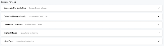 Payee Management - Payee List