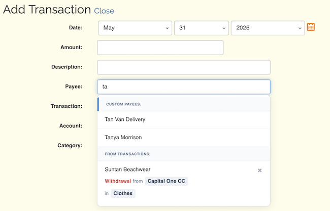 Payee Management - Selecting a payee
