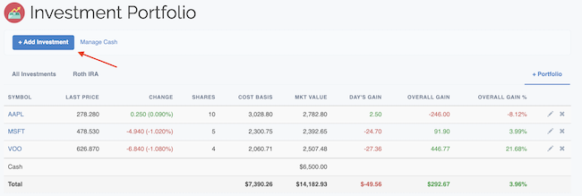Investment Portfolio - Add New Investment button