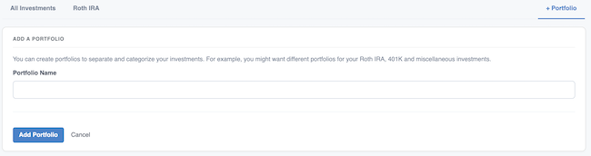 Investment Portfolio - Add New Portfolio form