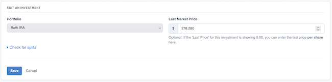 Investment Portfolio - Check for splits
