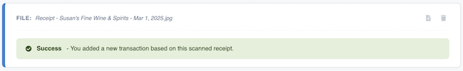 Receipt Scanning - Transaction added successfully