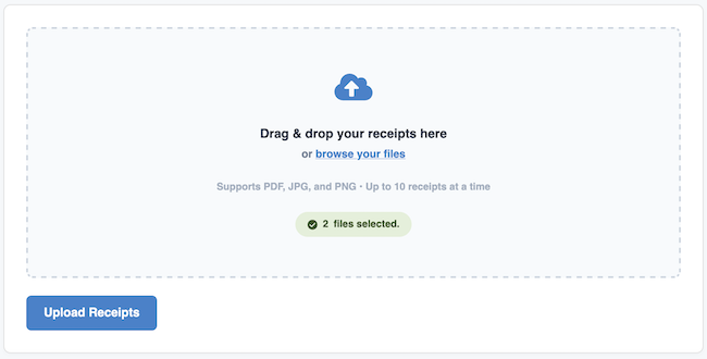 Receipt Scanning - Showing number of files added