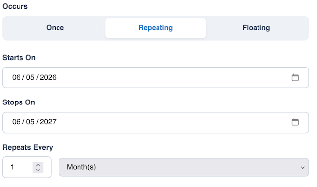 Reminders / Recurring Transactions - Repeating option