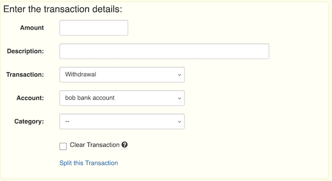 Reminders / Recurring Transactions - Add Transaction Form