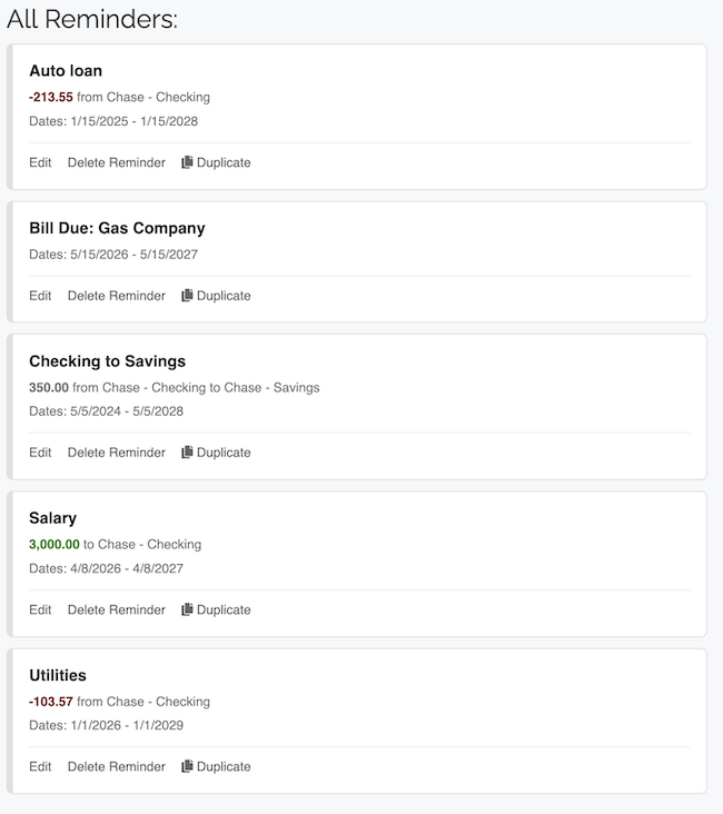 Reminders / Recurring Transactions - Duplicate Reminder