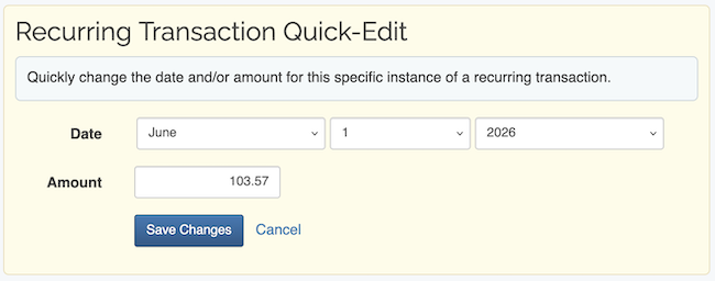 Reminders / Recurring Transactions - Quick Edit form