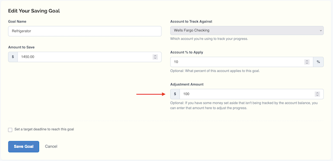 Save-Up Tracker - Enter Amount Adjustment