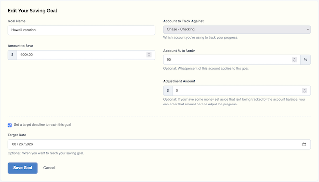 Save-Up Tracker - Edit a Goal form